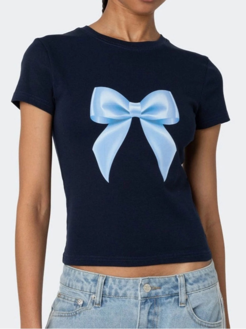 Edikted Navy Bow Baby Tee XS